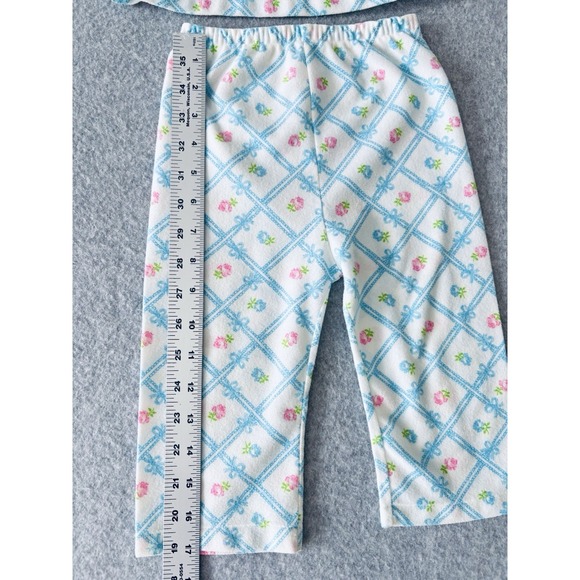 Vintage Carters Girls 2 Piece Pajamas 2T Pink Blue Roses Bows Long Sleeve Y2K - Picture 7 of 10